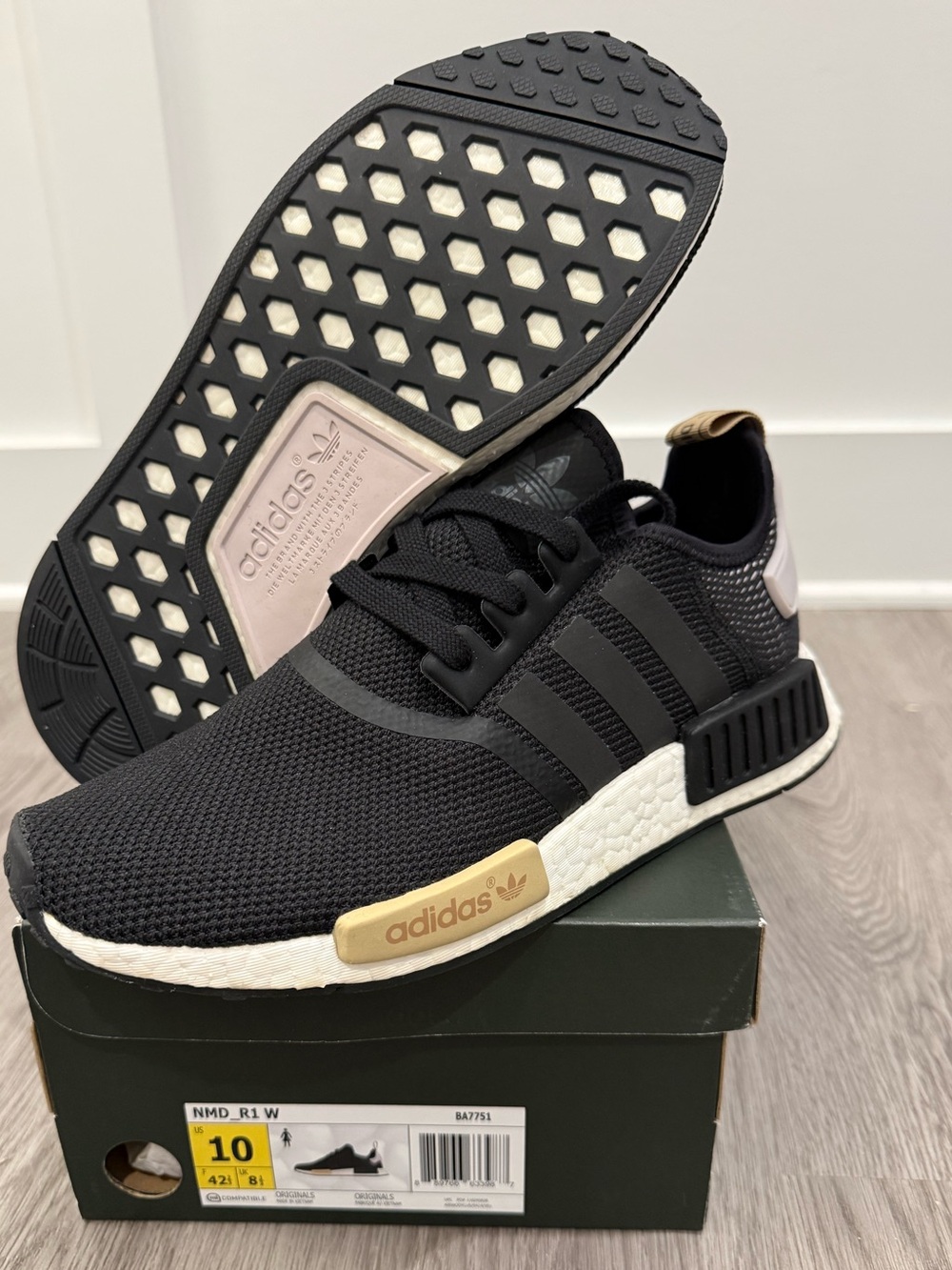 adidas Black NMD_R1 Sneakers with Gold Trim NIB Dead Stock!